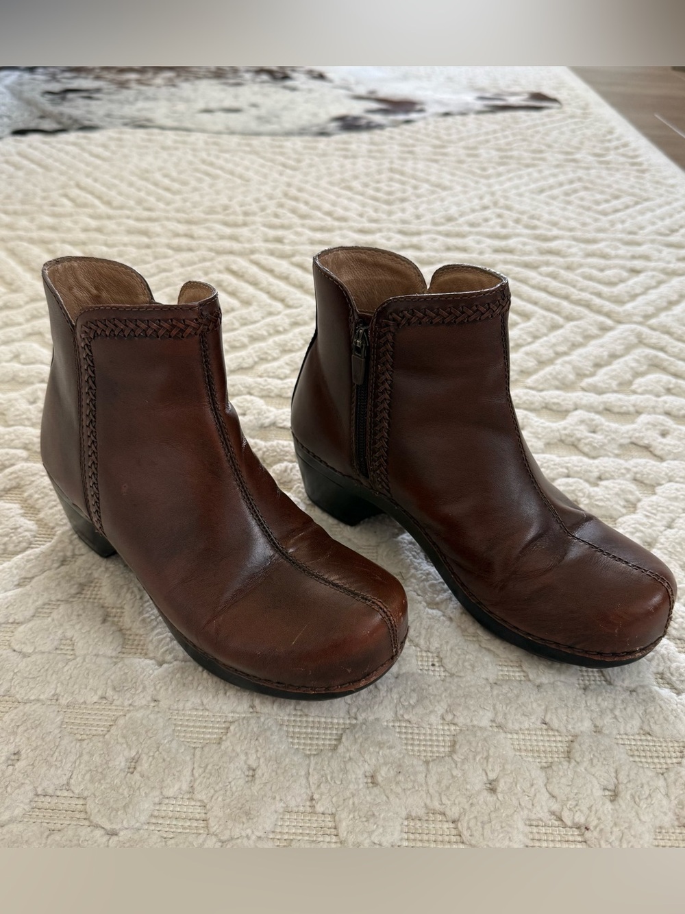 Dansko Brown Leather Braided Ankle Boots Booties EU 38 Western Cowgirl Boho